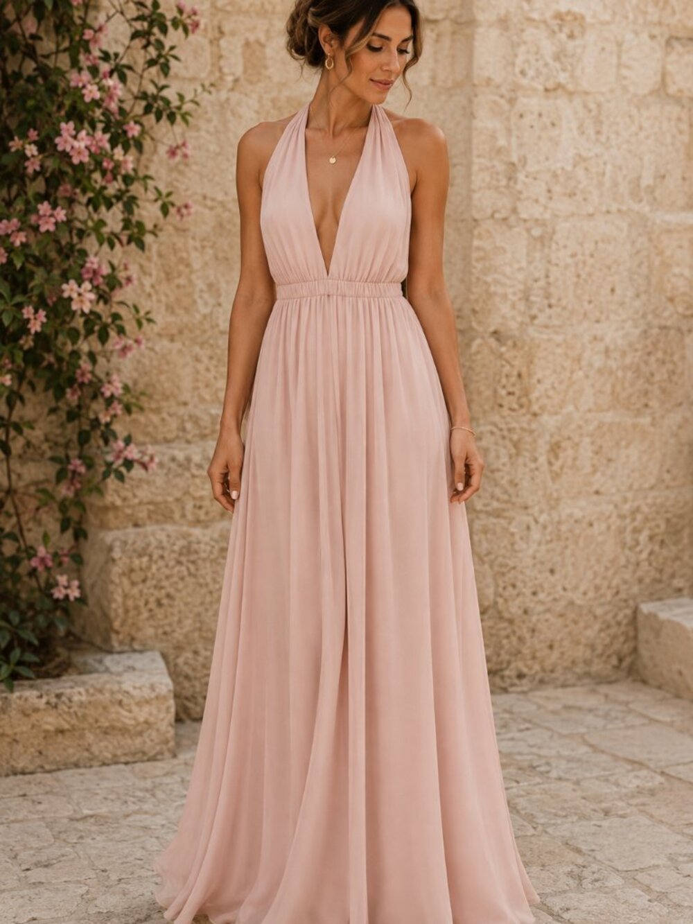 Show Me Your Mumu Luna Halter Maxi Dress L Dusty Blush Bridesmaid Wedding NWT